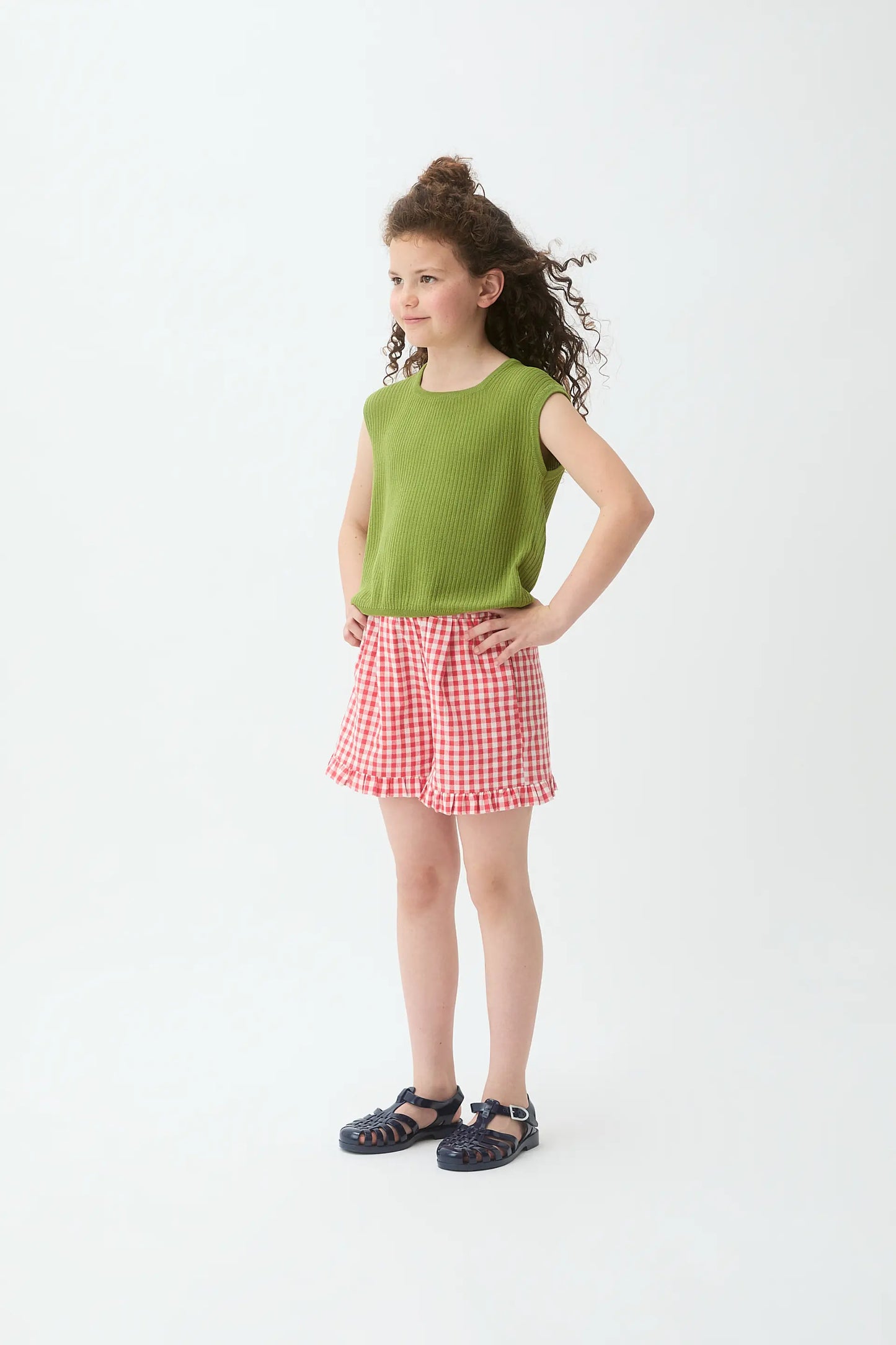 Girls' shorts with red gingham print
