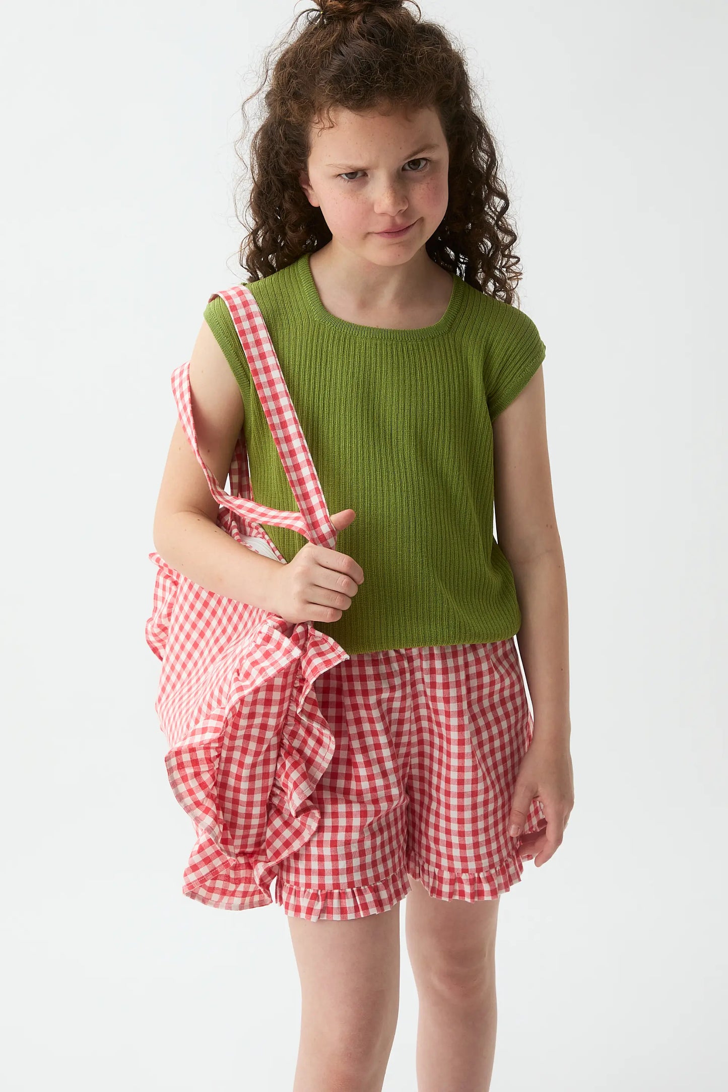 Girls' shorts with red gingham print
