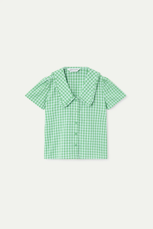Camisa de niña 100% algodón cuadros vichy verde claro
