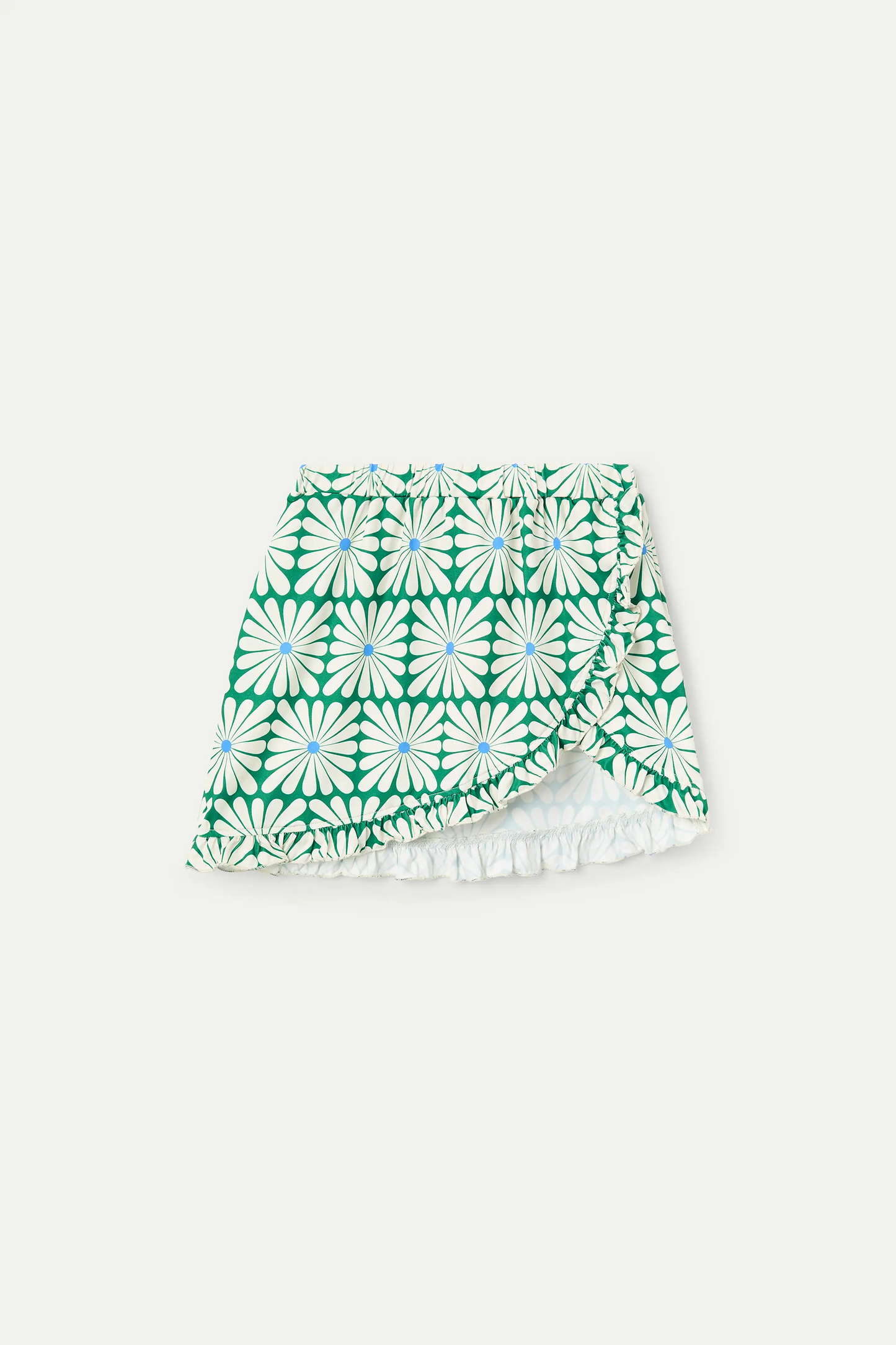 Short pareo skirt for girls with Olive Flower Green print