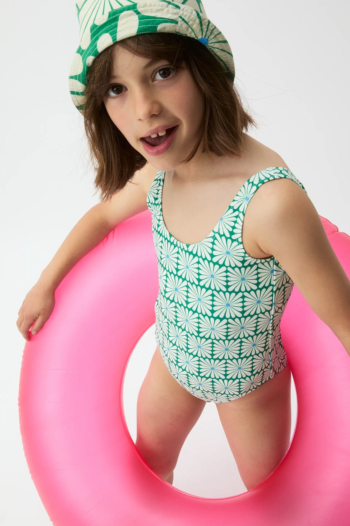 Bañador de niña con estampado Olive Flower Green