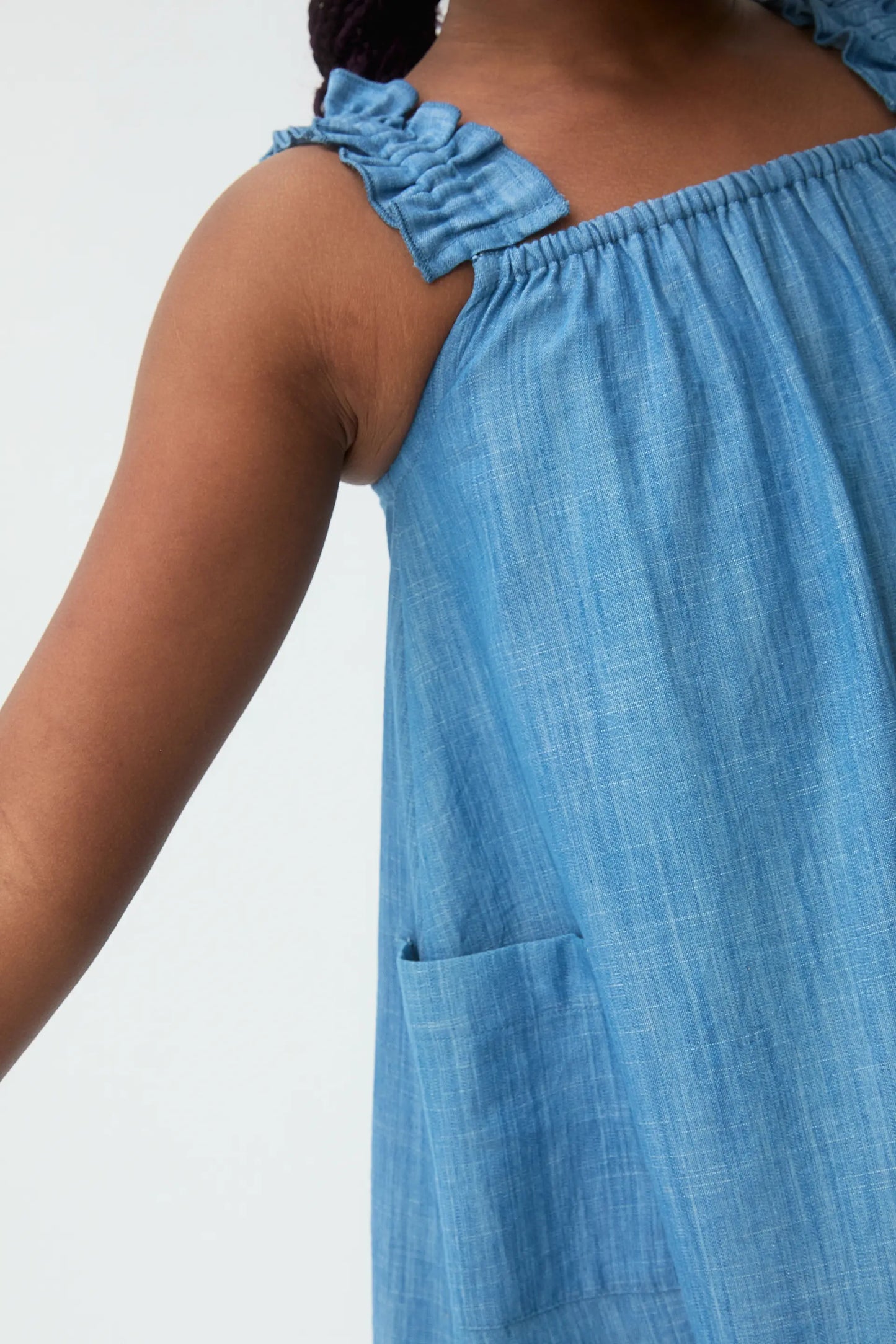Short dress for girls, 100% cotton chambray
