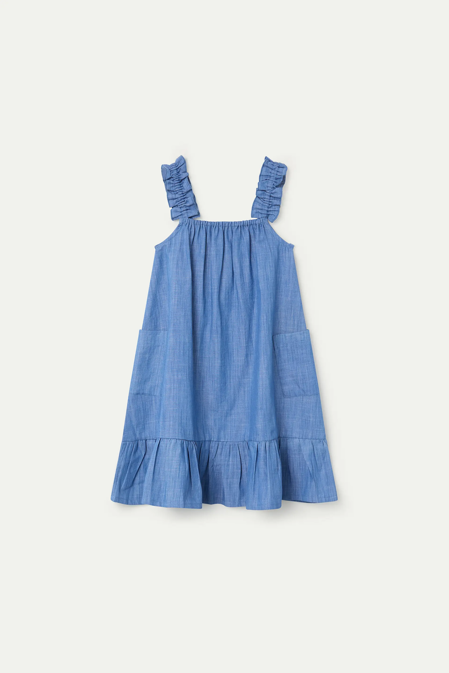Short dress for girls, 100% cotton chambray