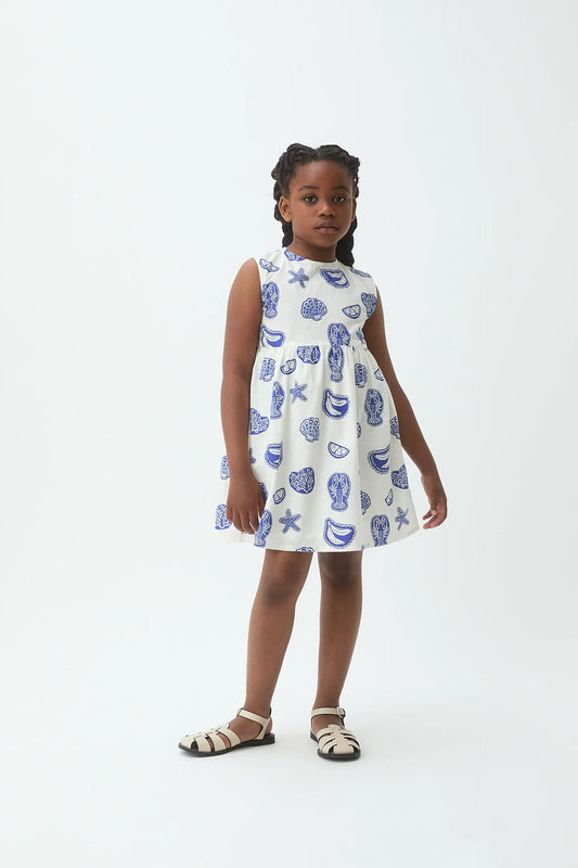 Short dress for girls, 100% cotton, Lobster print