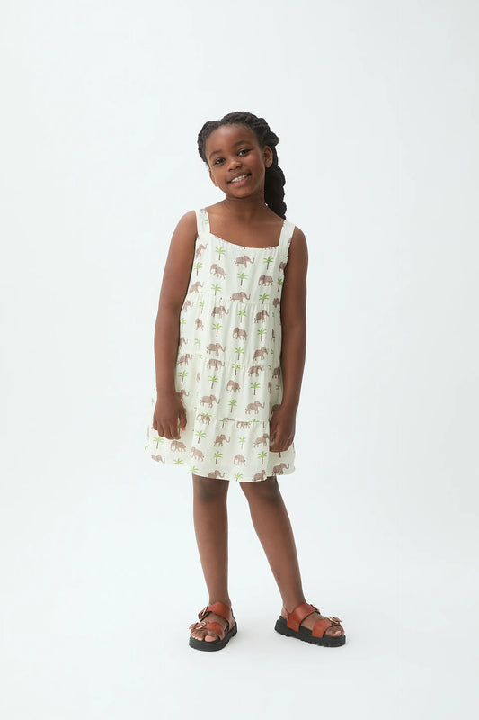 Vestido corto de niña con estampado Elefante