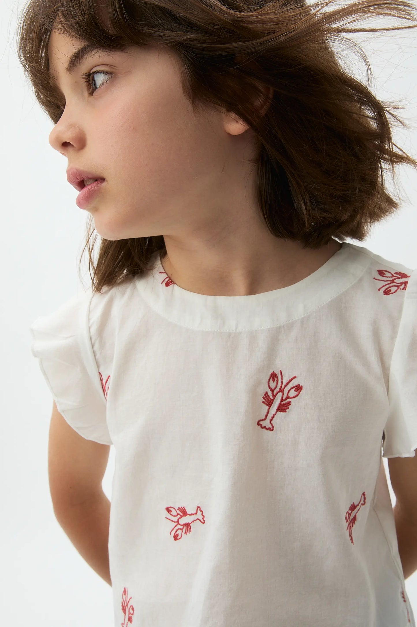Girls' top with Red Lobster embroidery