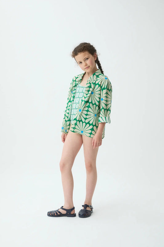 Maglietta da bambina con stampa Olive Flower Green