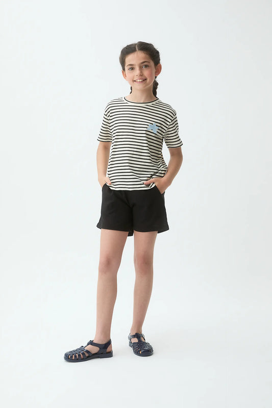 Girls' 100% cotton t-shirt with blue flower patch