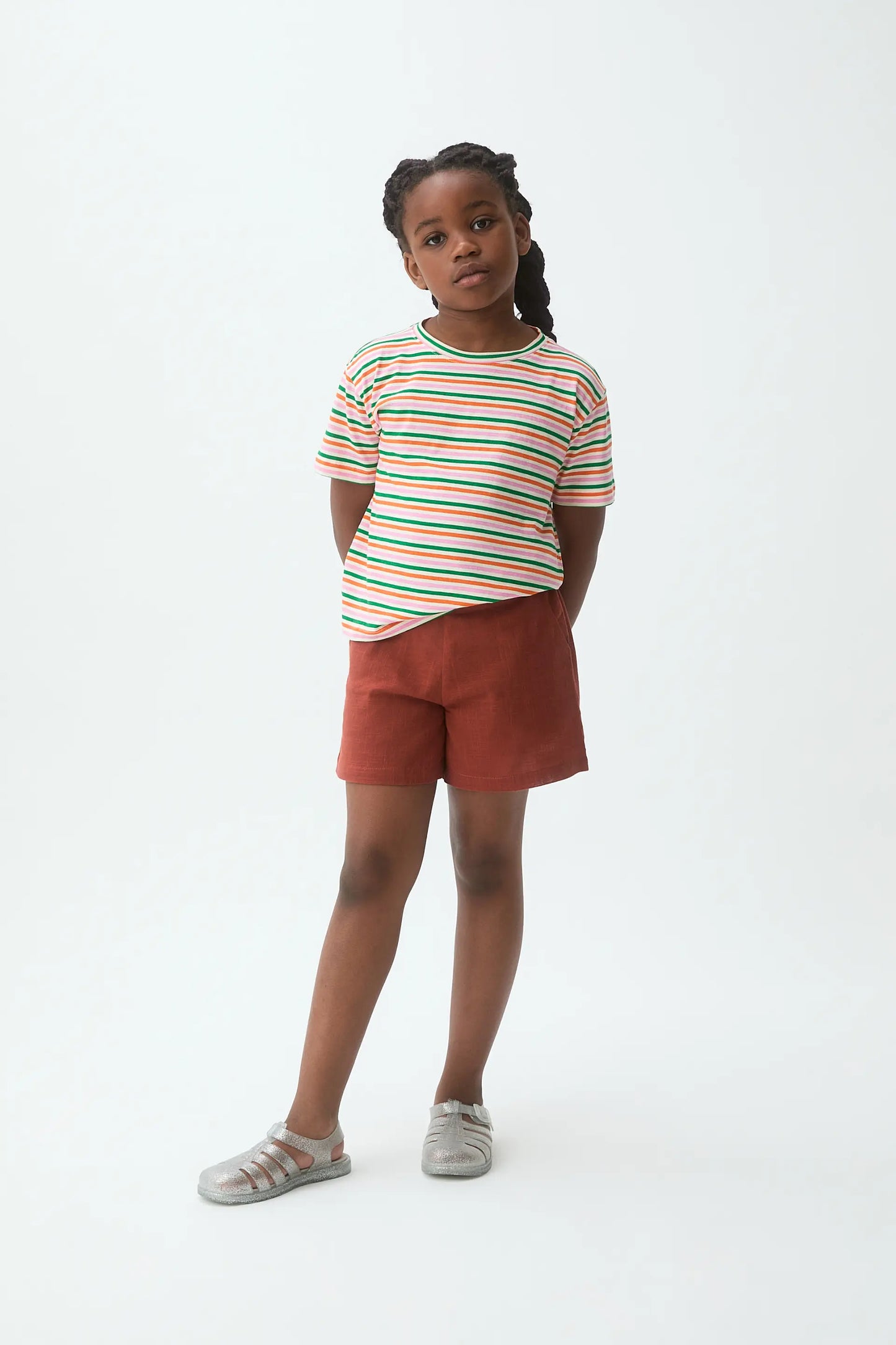 Girls' 100% cotton t-shirt with special multicolored striped print