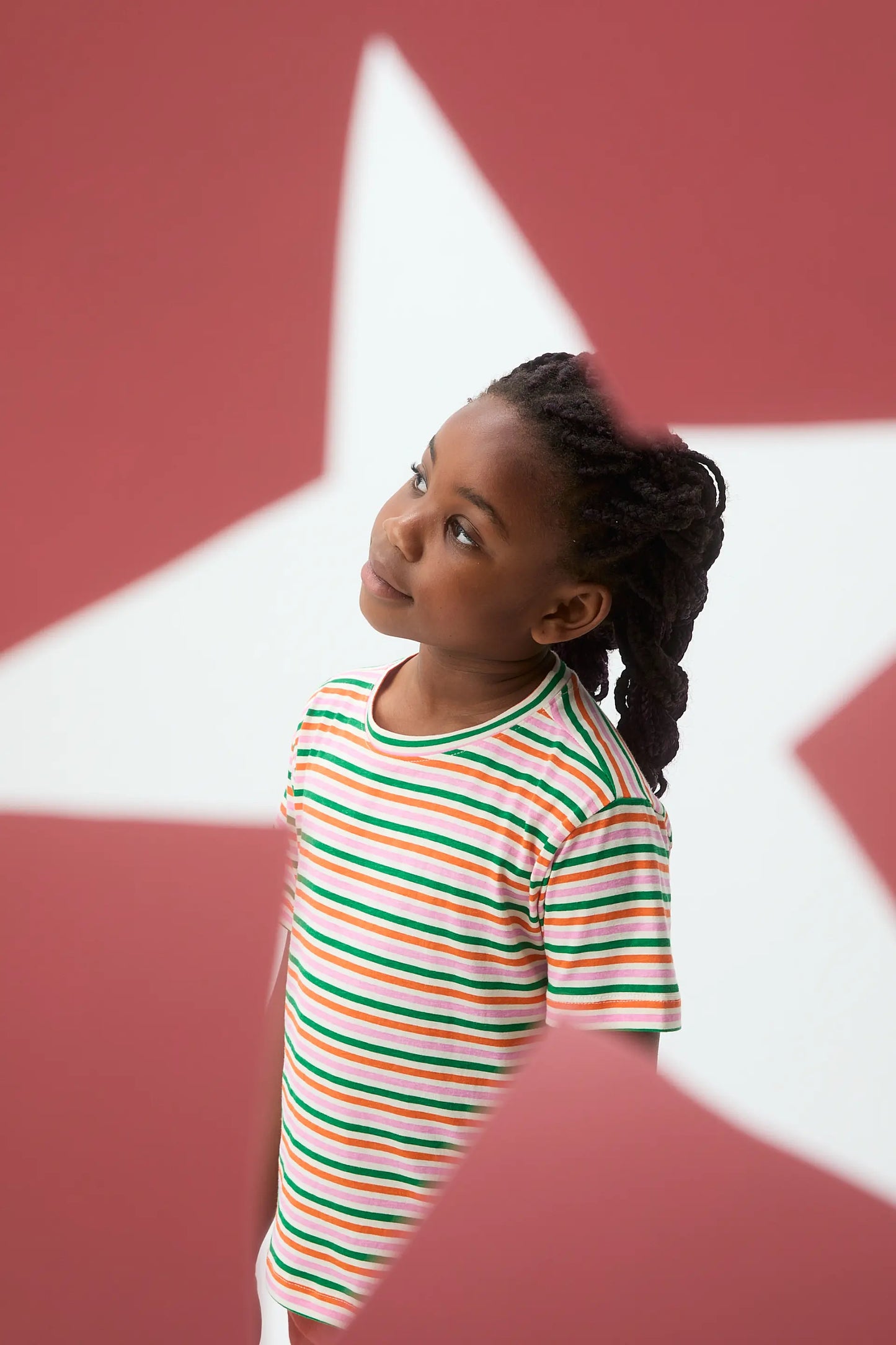 Girls' 100% cotton t-shirt with special multicolored striped print