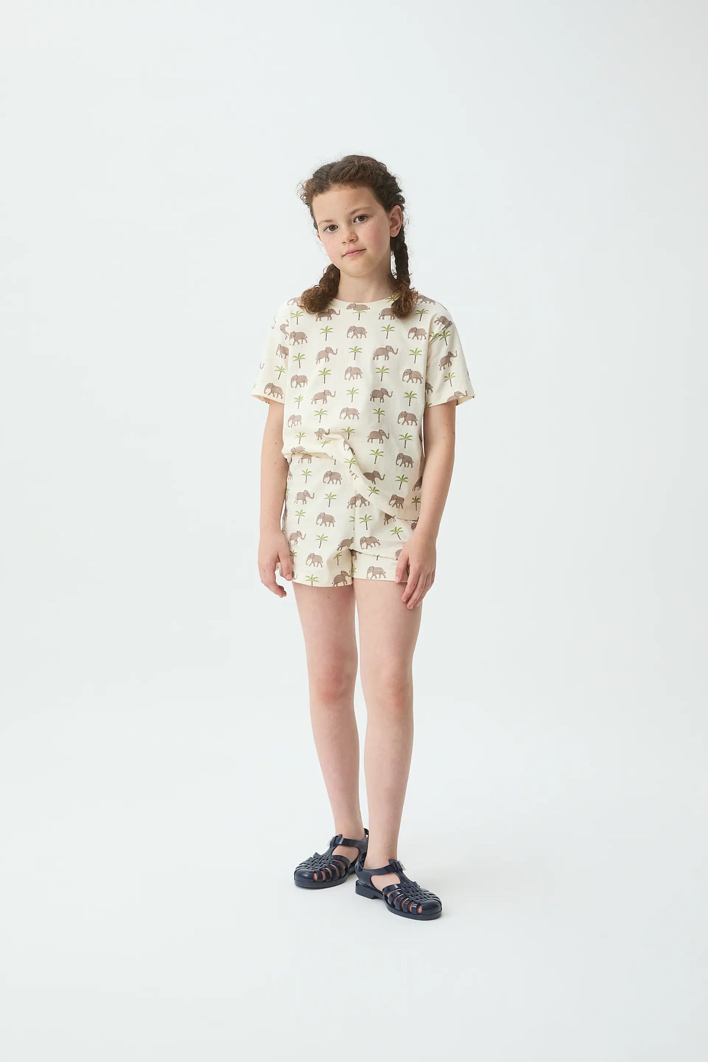Girls' 100% cotton shorts with elephant print