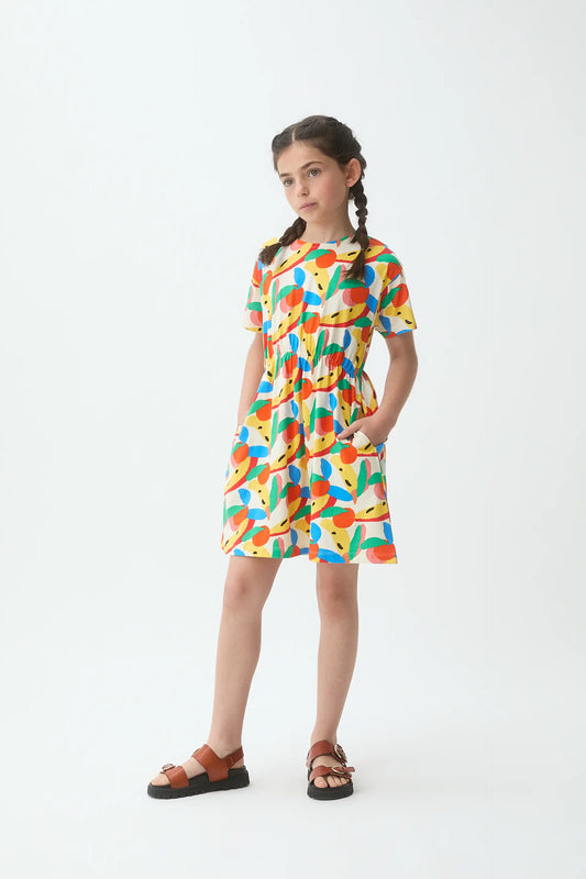 Vestido corto de niña 100% algodón con estampado de Tutti Frutti