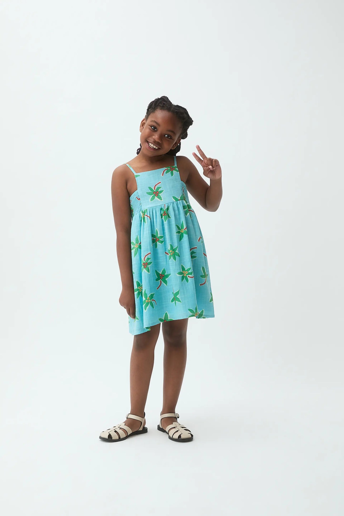 Girls' short dress, 100% cotton, with coconut print, Small