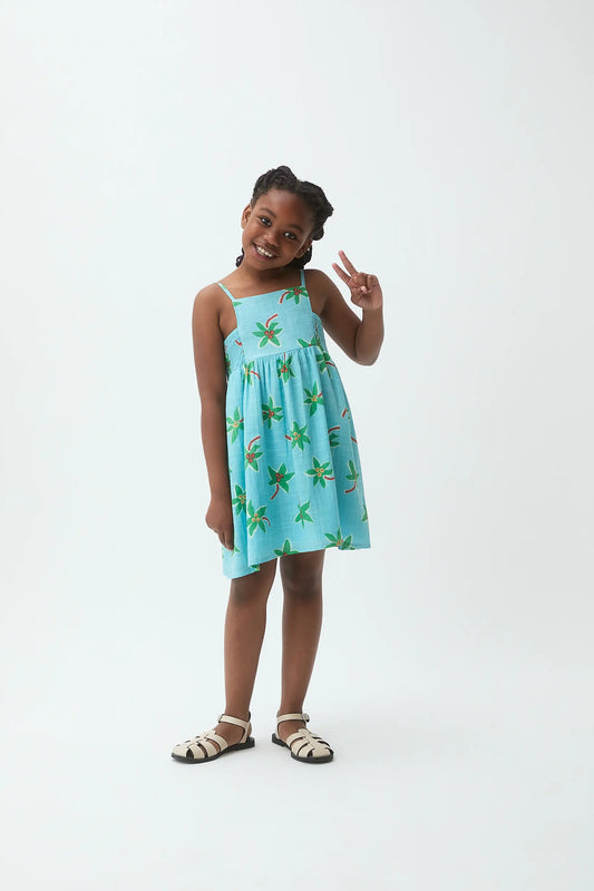 Vestido corto de niña 100% algodón con estampado Cocotero Small