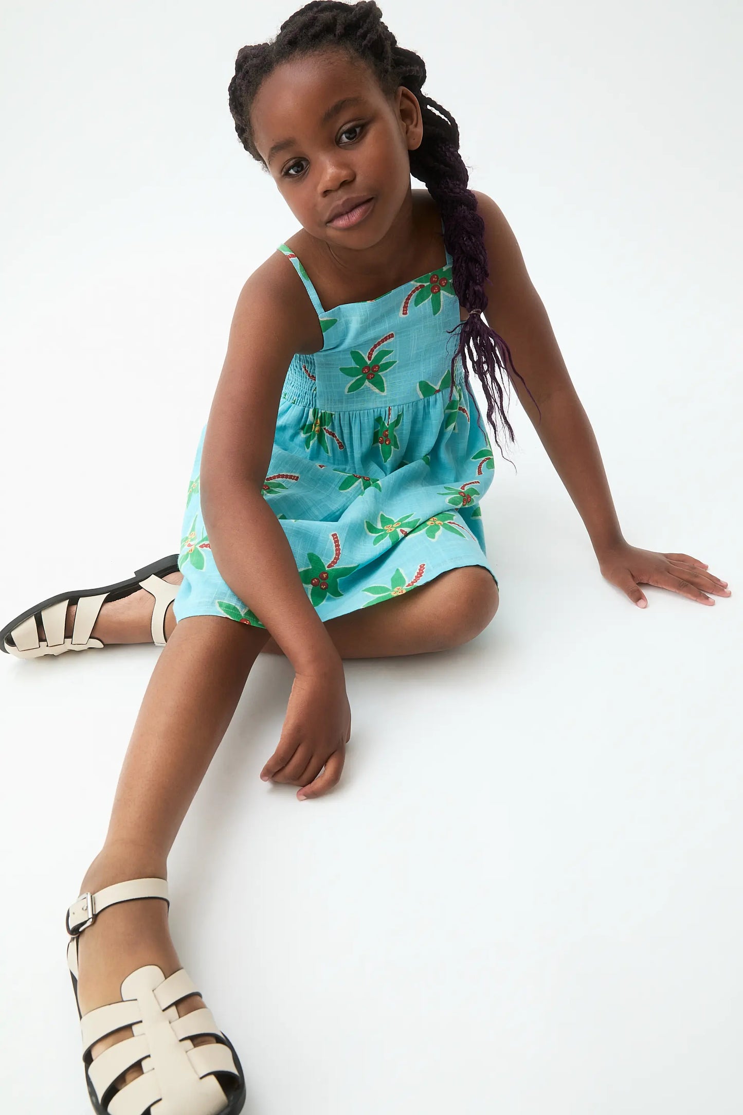 Girls' short dress, 100% cotton, with coconut print, Small