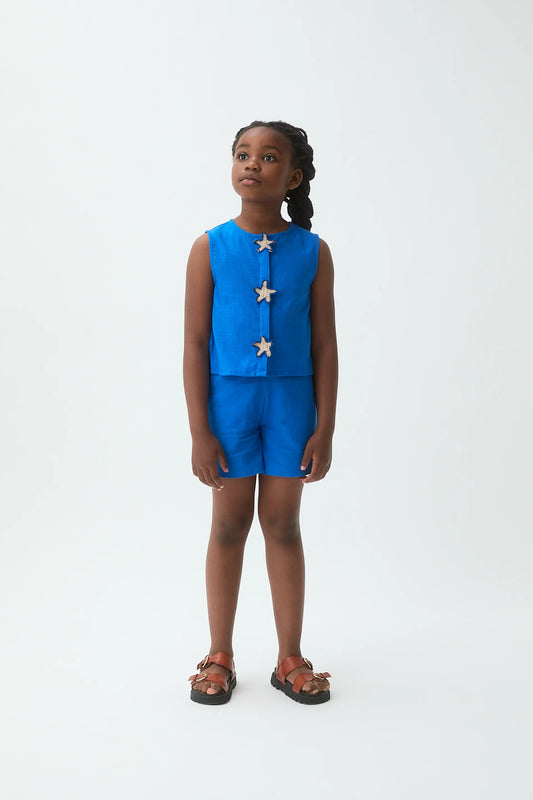 Girls' 100% cotton blue top with star patch
