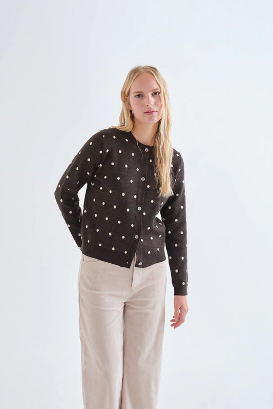 Cardigan verde a pois bianchi piccoli