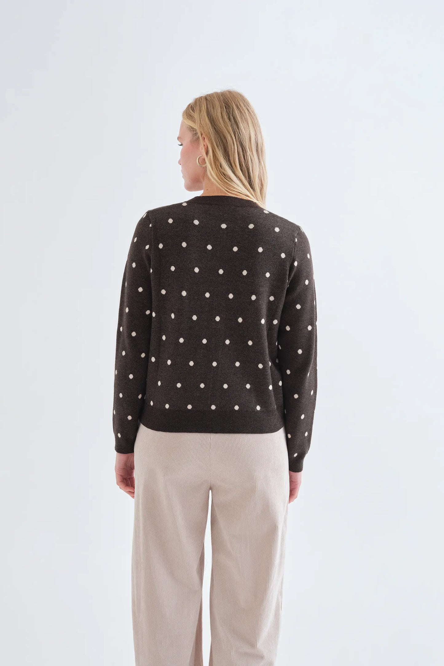 Cardigan verde a pois bianchi piccoli