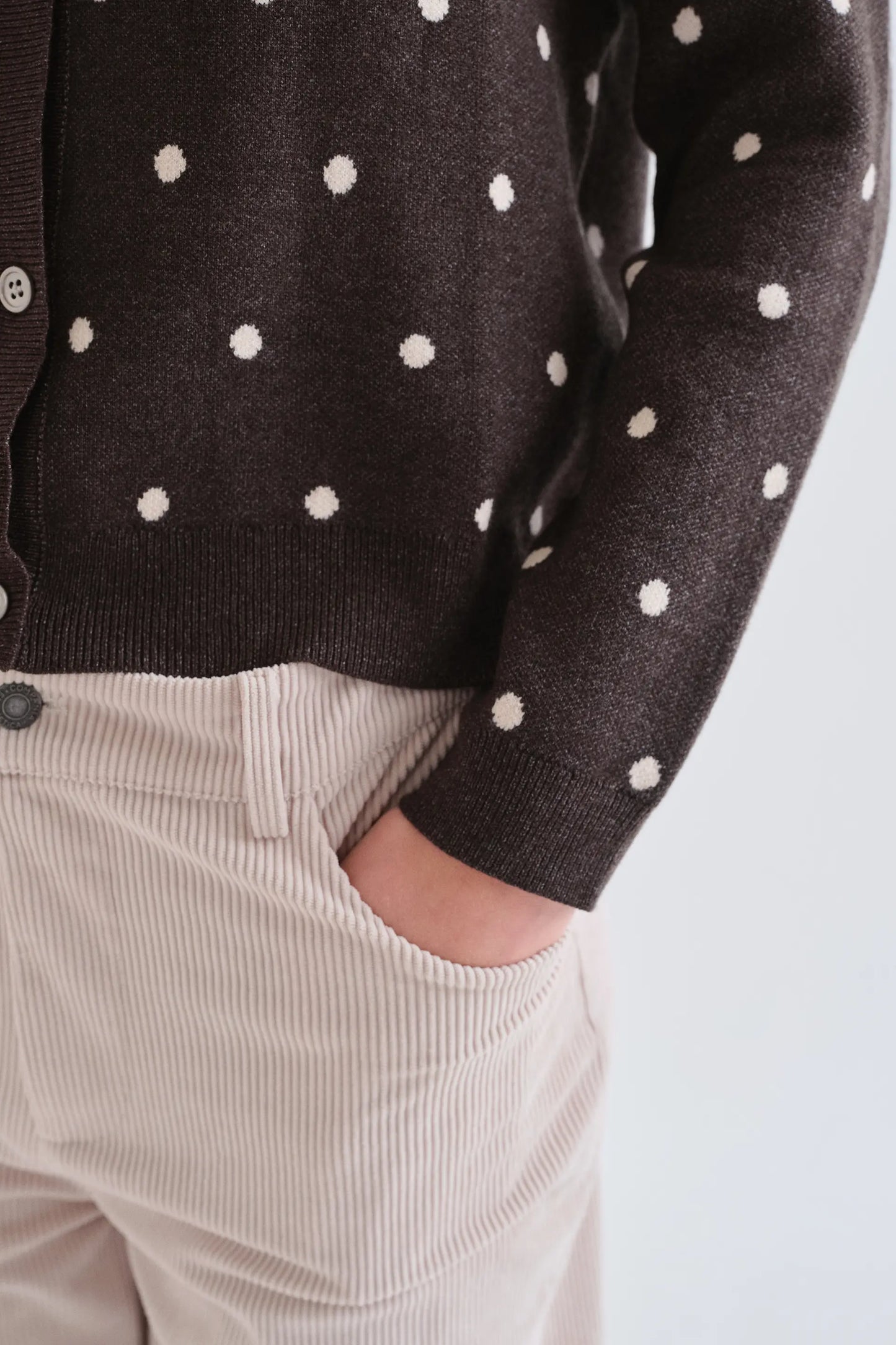 Cardigan verde a pois bianchi piccoli