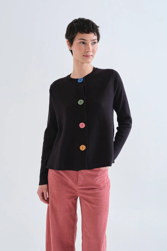 Cárdigan negro con botones grandes multicolor