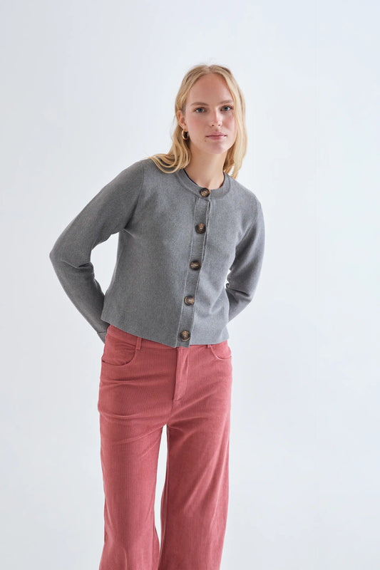 Cardigan grigio con bottoni bicolore