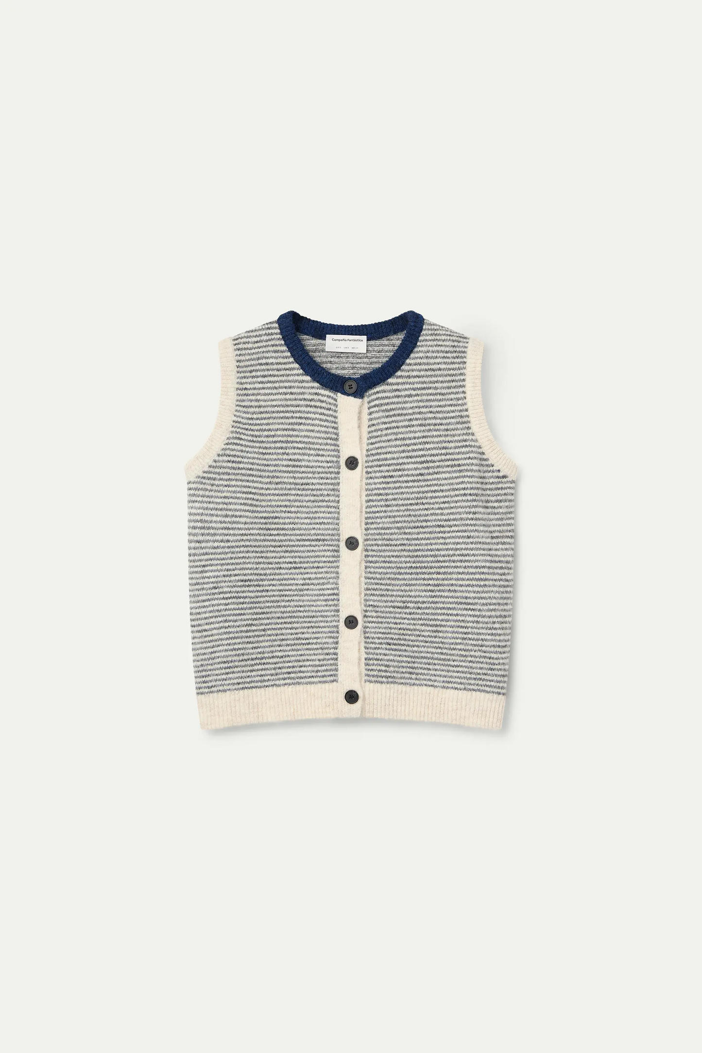 Chaleco de punto con estampado de rayas azul marino y blanco