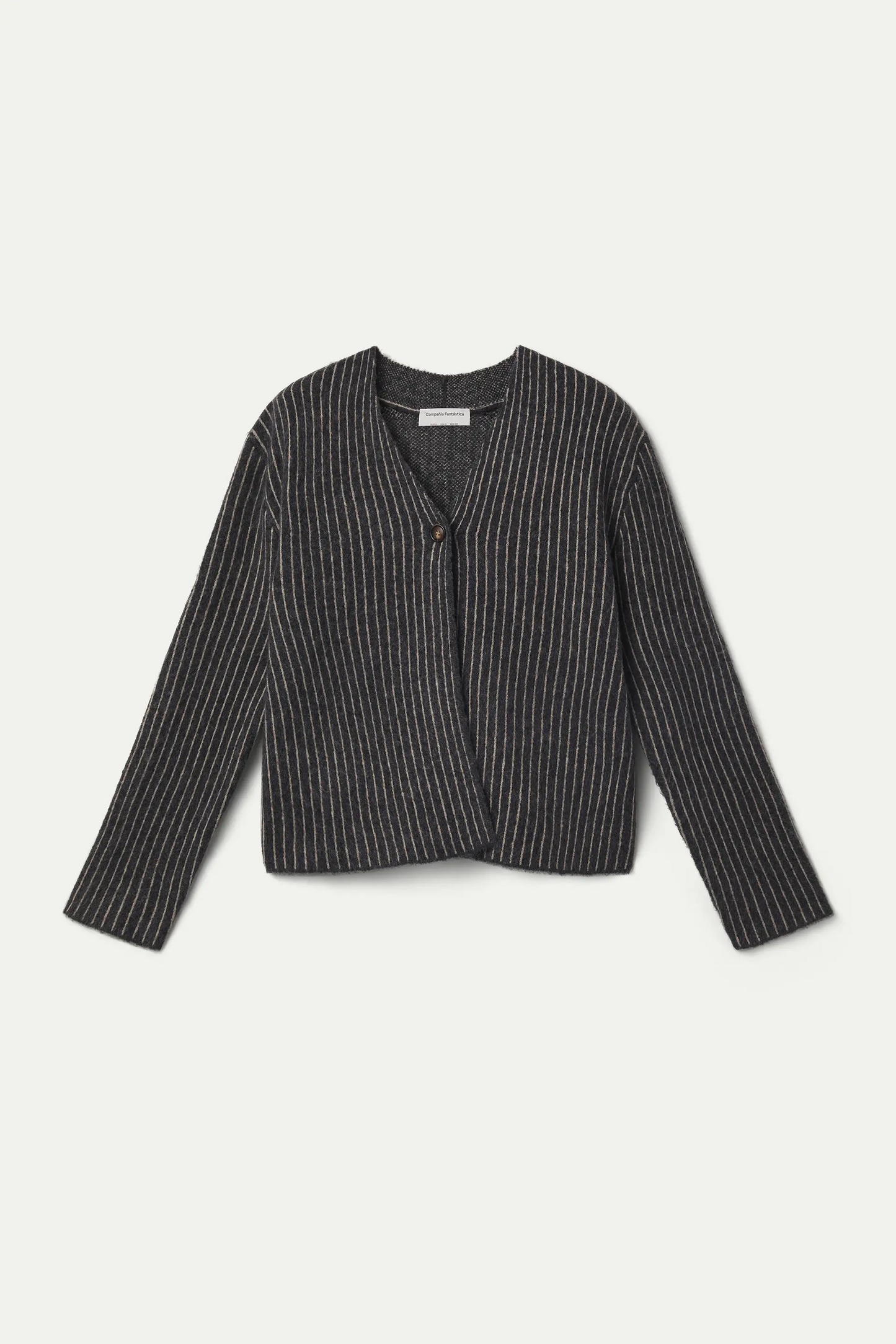 Cardigan con stampa a righe grigio scuro e bianco