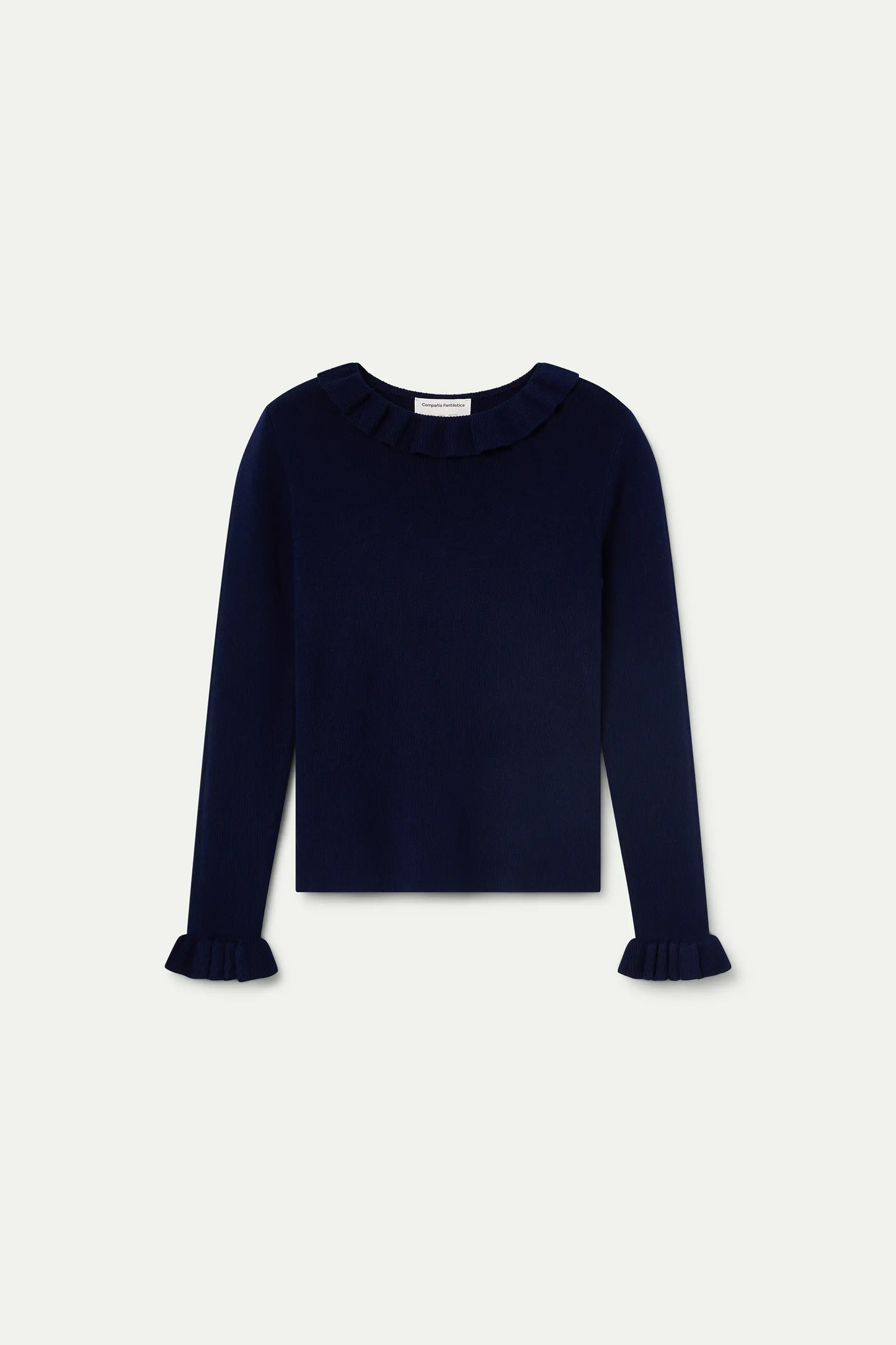 Top con volantes de punto azul marino