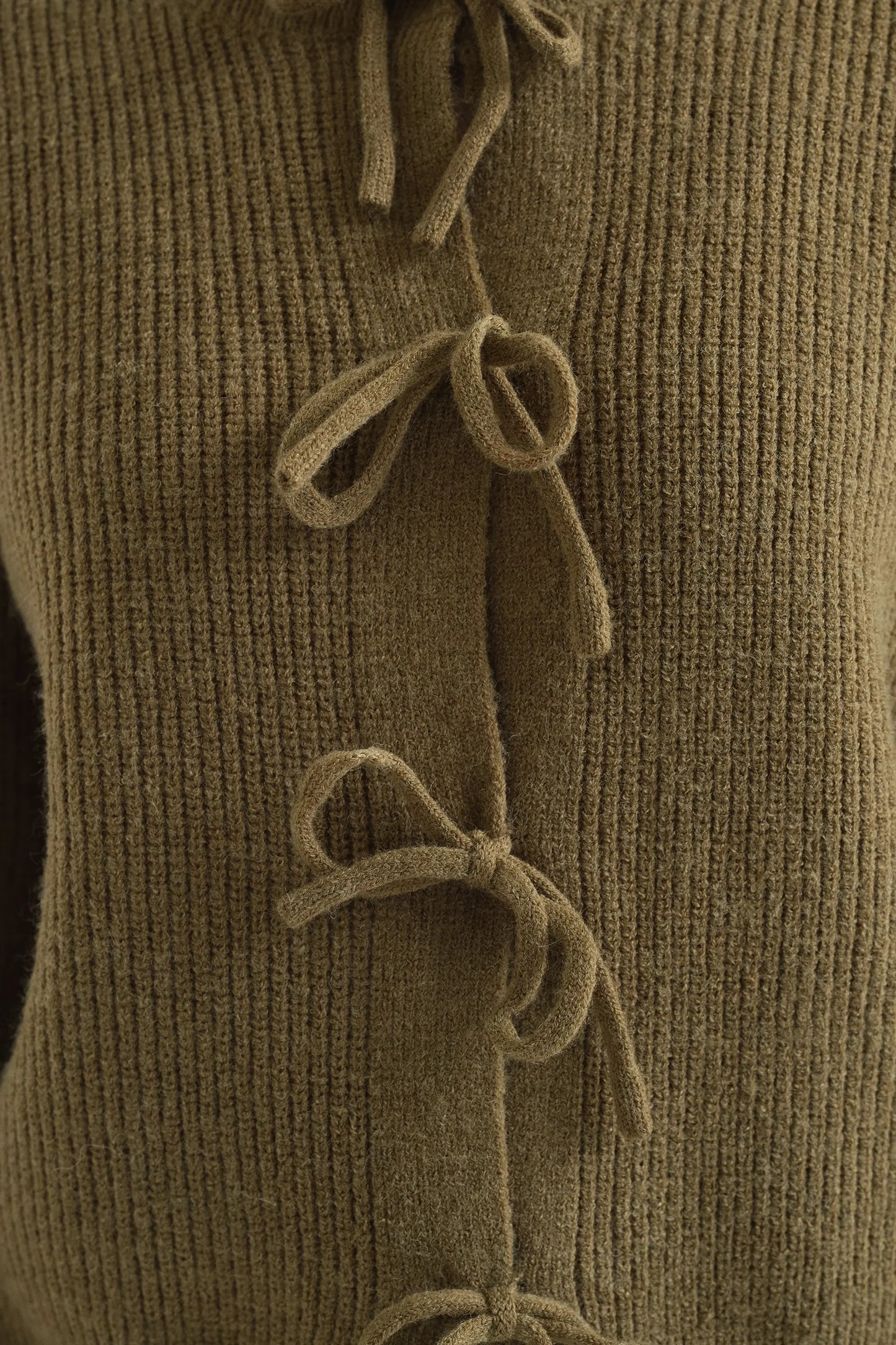 Olive green knit cardigan with ties