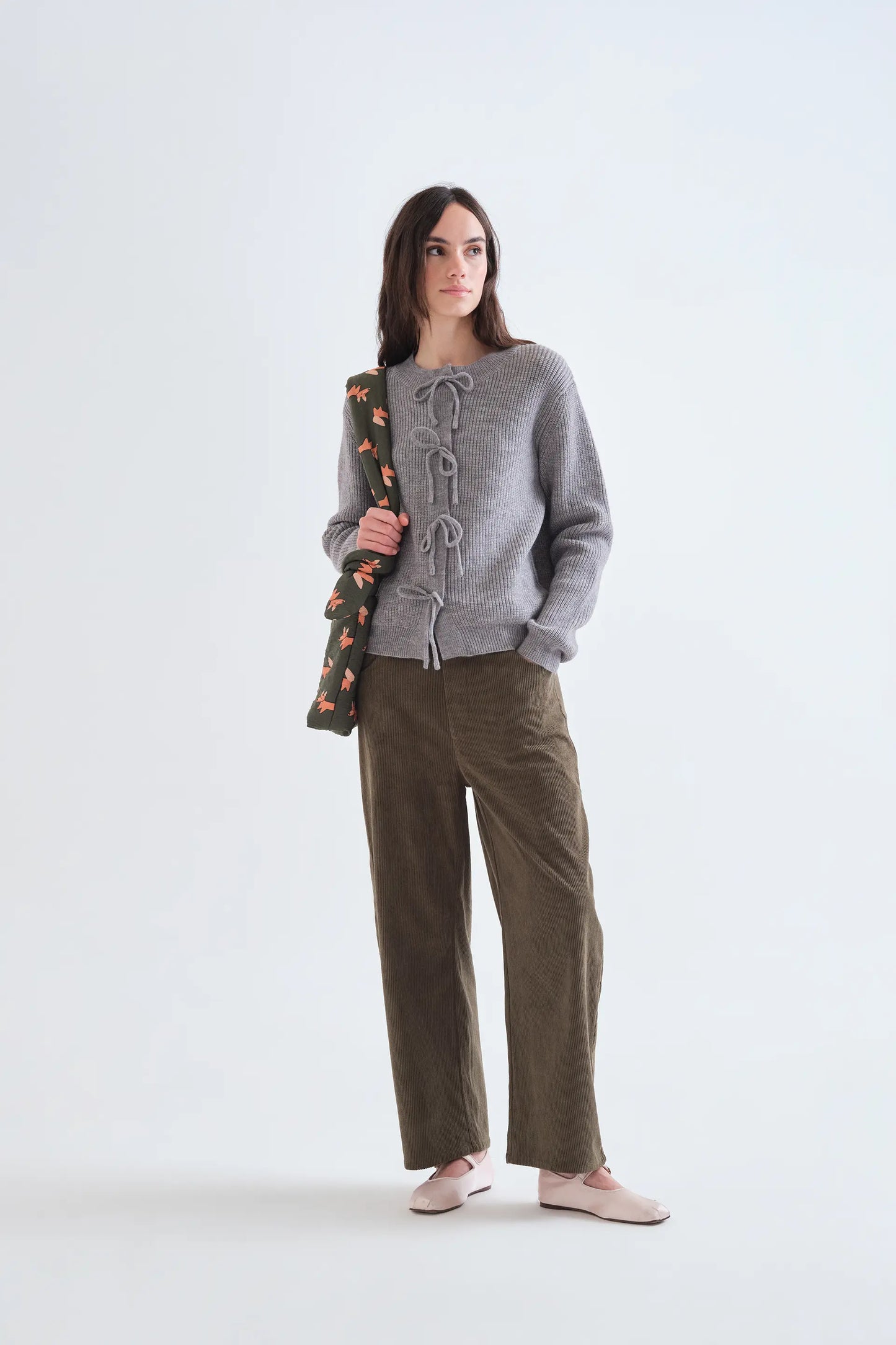 Cardigan in maglia con fiocchi grigio