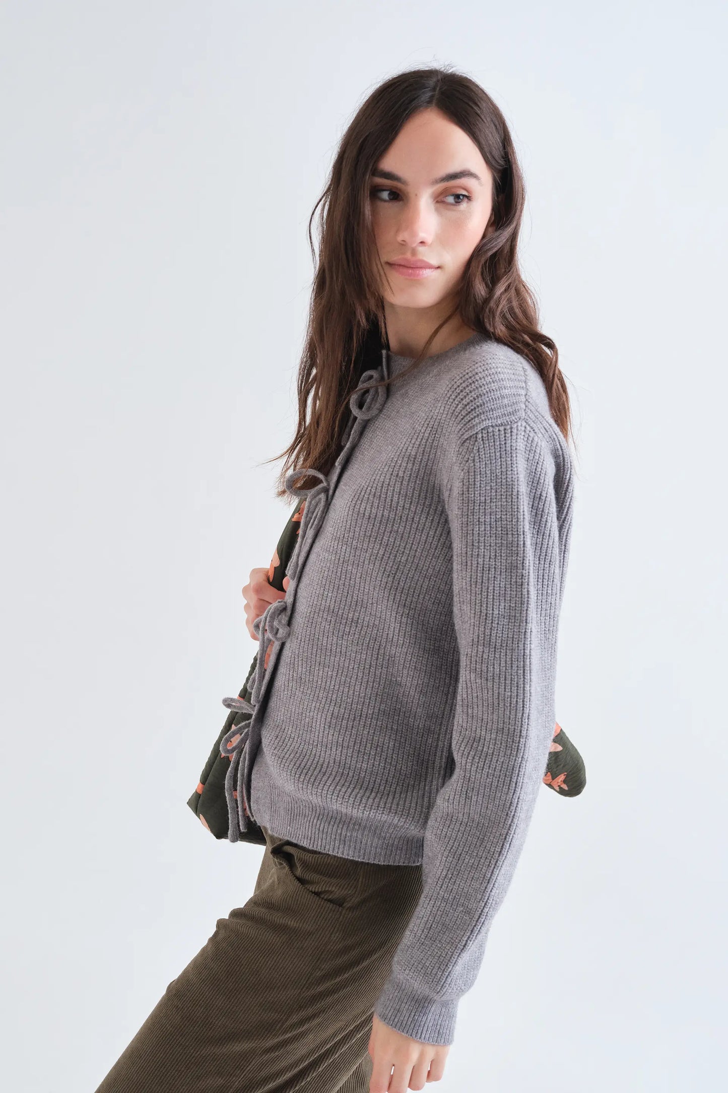 Cardigan in maglia con fiocchi grigio