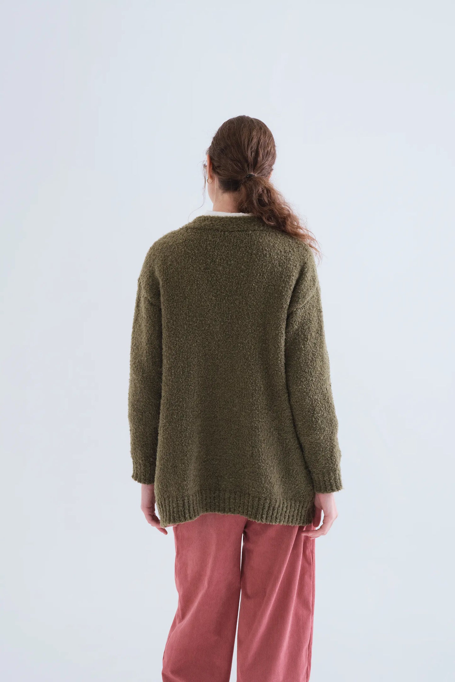 Cardigan a maglia verde oliva