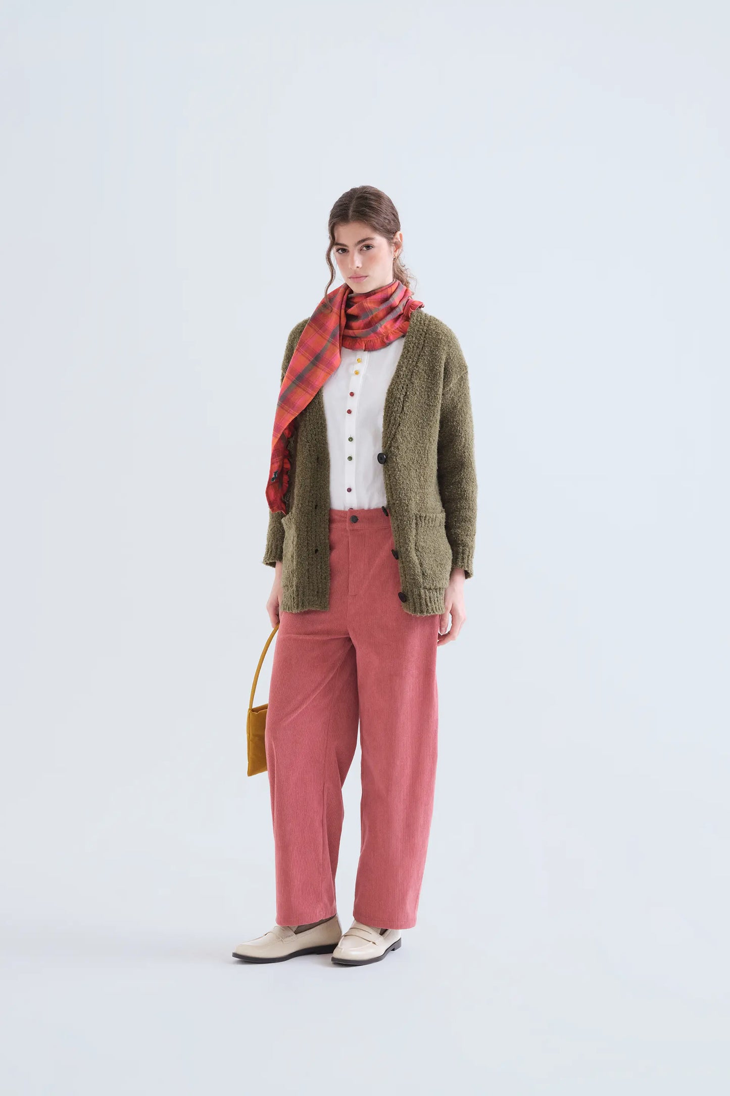 Cardigan a maglia verde oliva