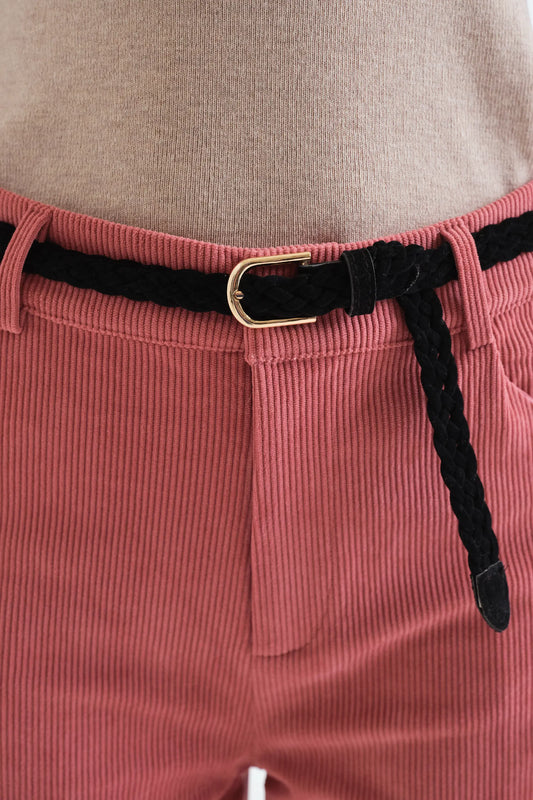 Black faux leather woven belt