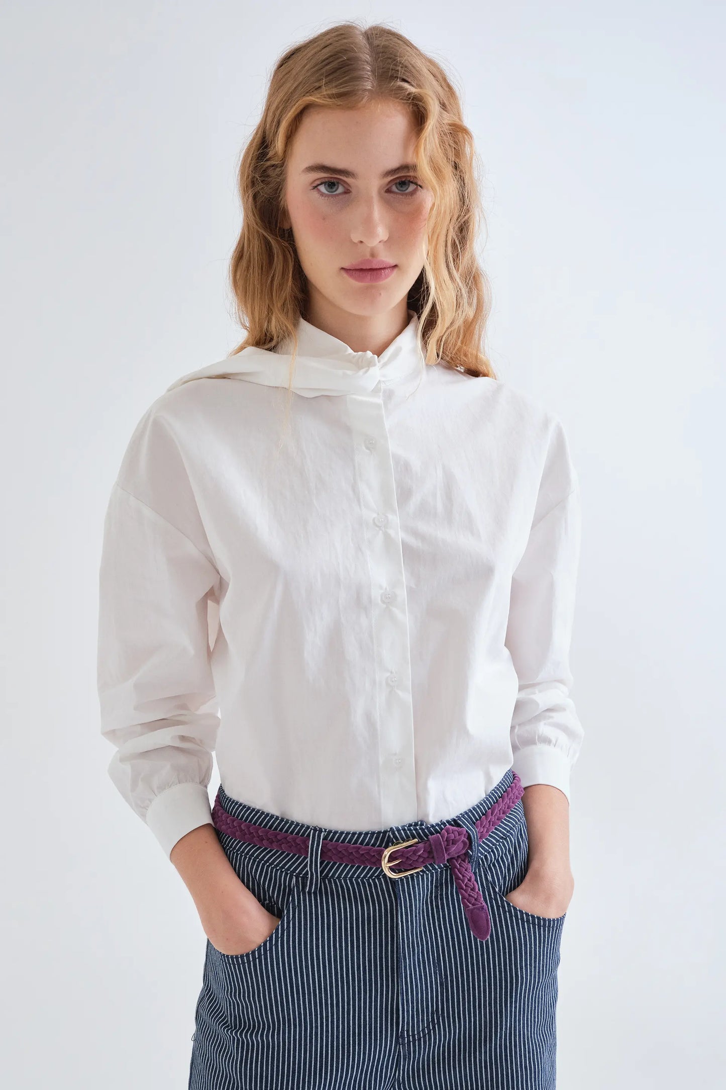 Purple faux leather woven belt
