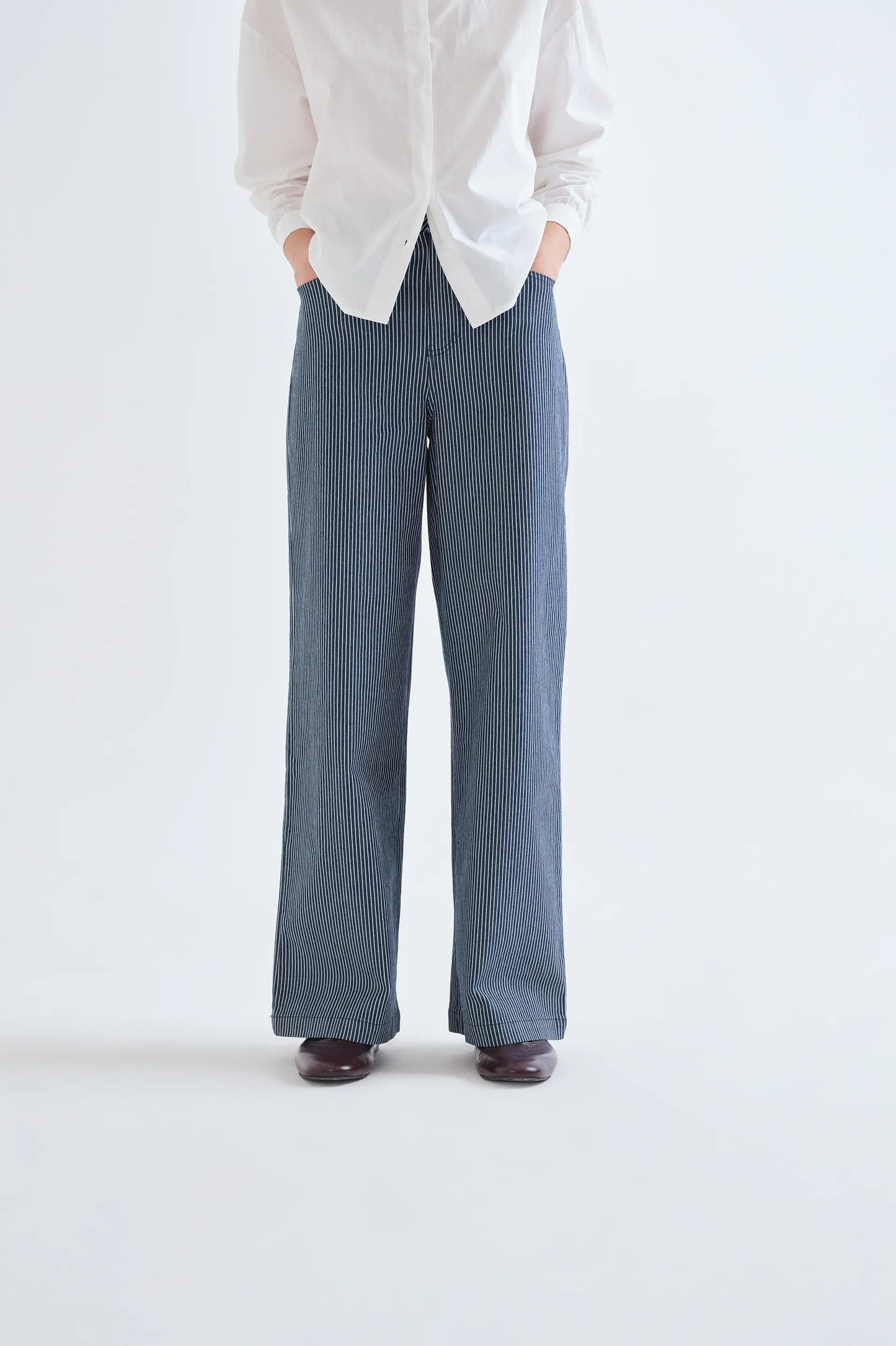 Blue and white striped jeans