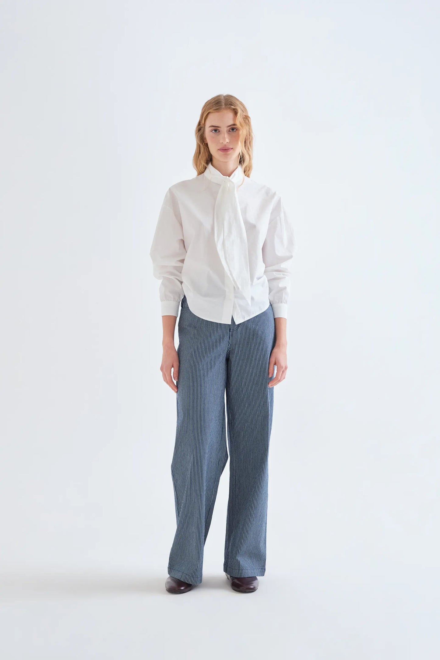 Blue and white striped jeans