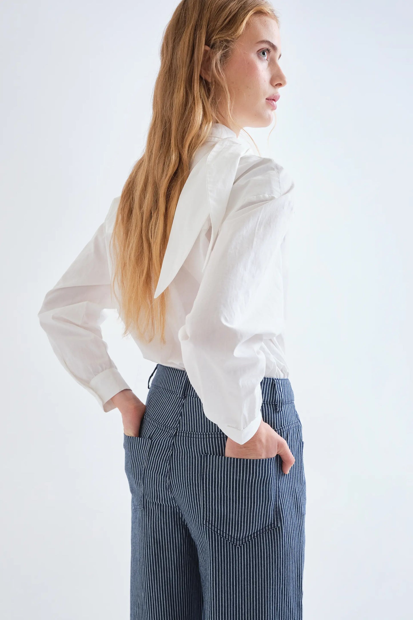 Blue and white striped jeans