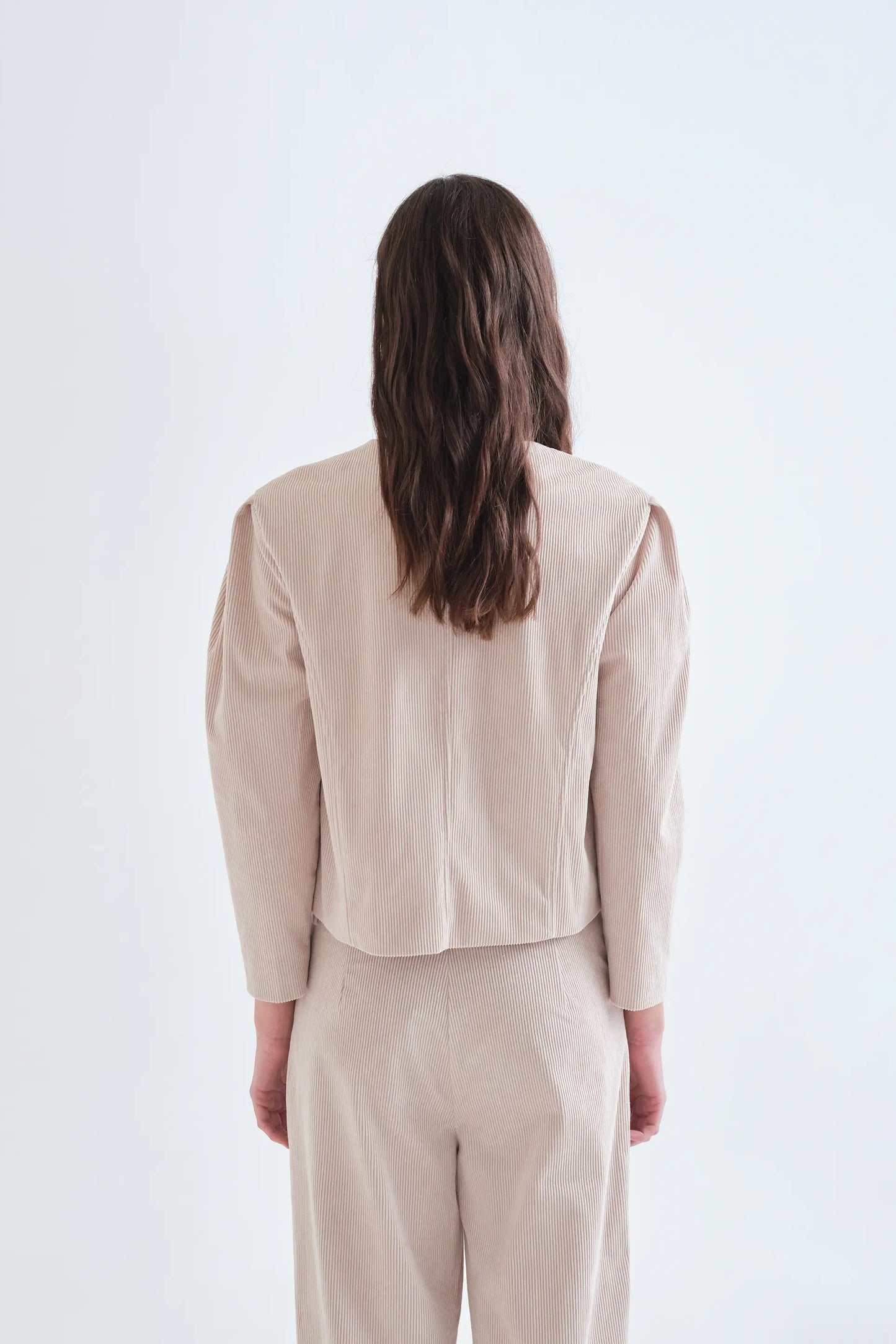 Chaqueta de pana beige con botones multicolor