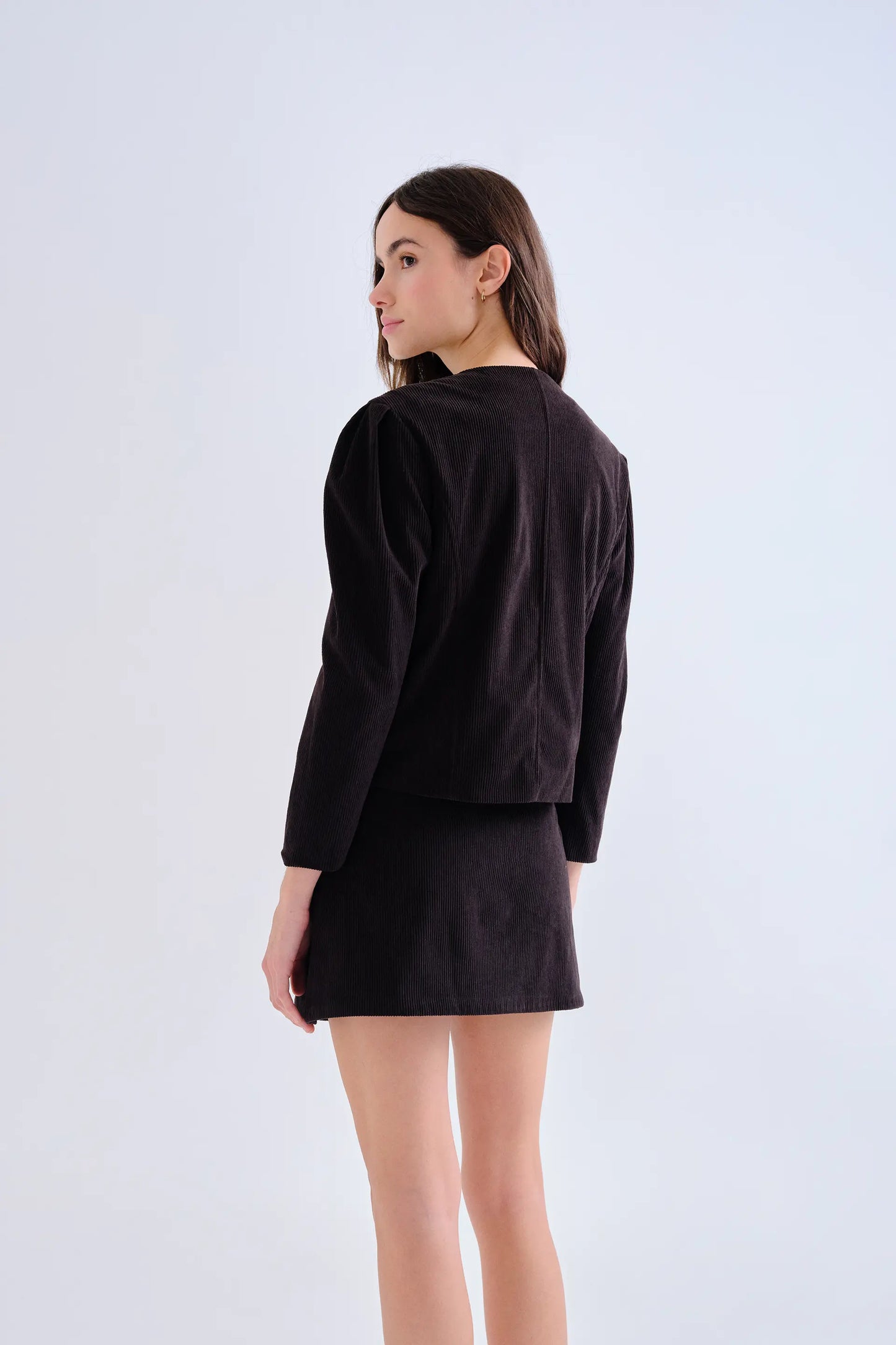 Chaqueta de pana negra con botones multicolor