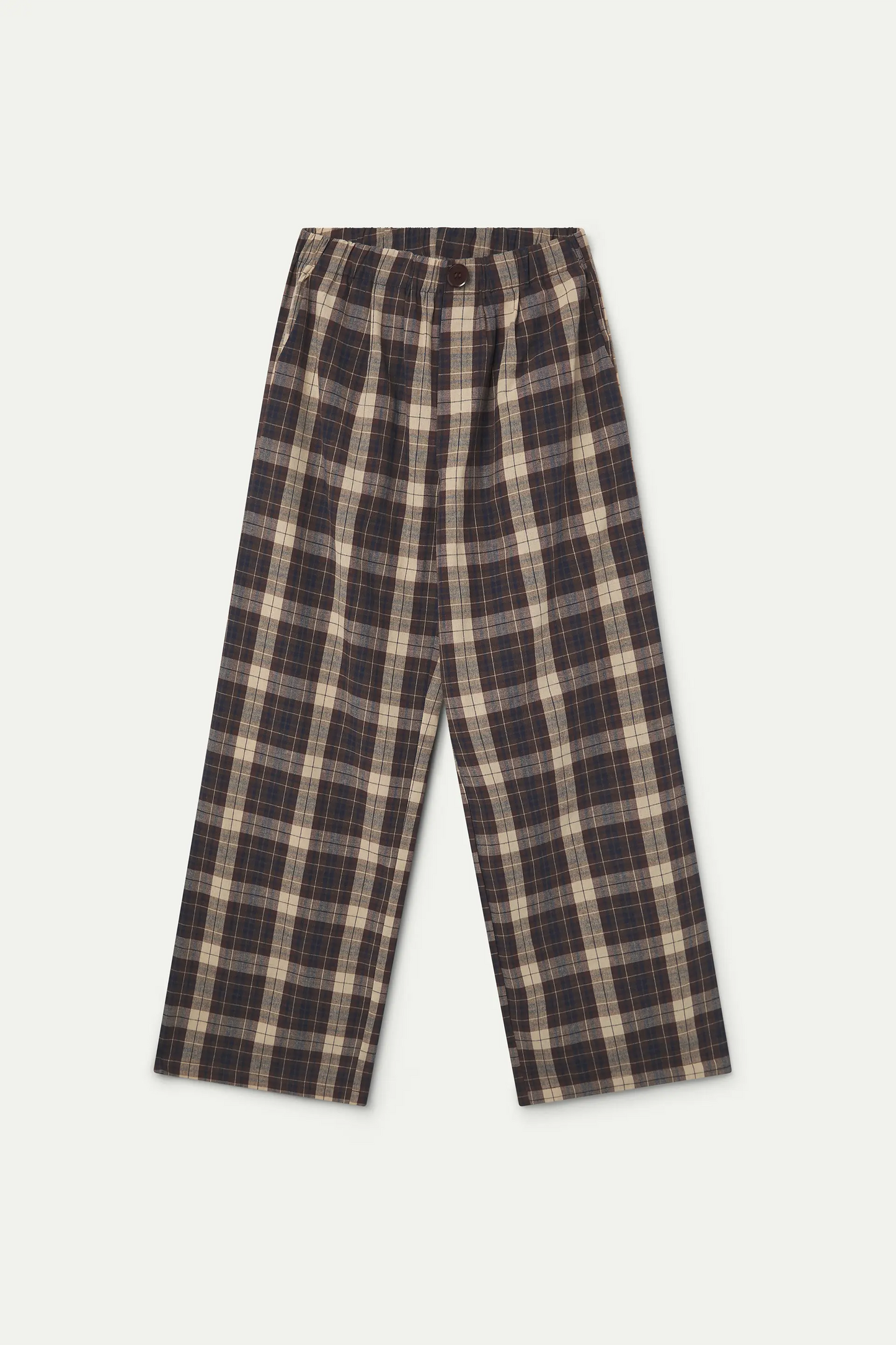 Pantalón 100% algodón con estampado de cuadros marrón