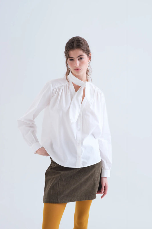 Structured bow shirt 100% white cotton