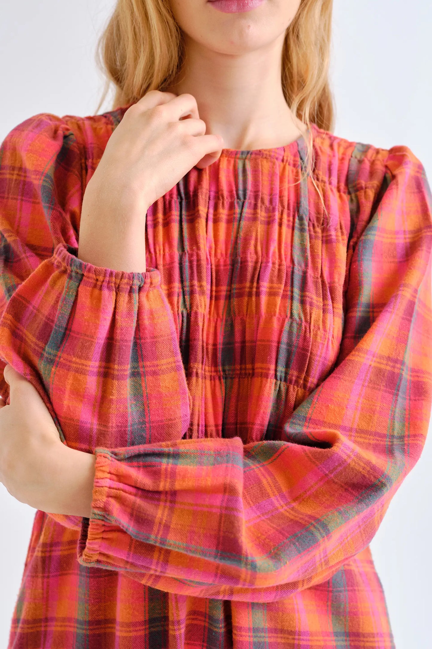Vestido 100% algodón con estampado Pink Plaid