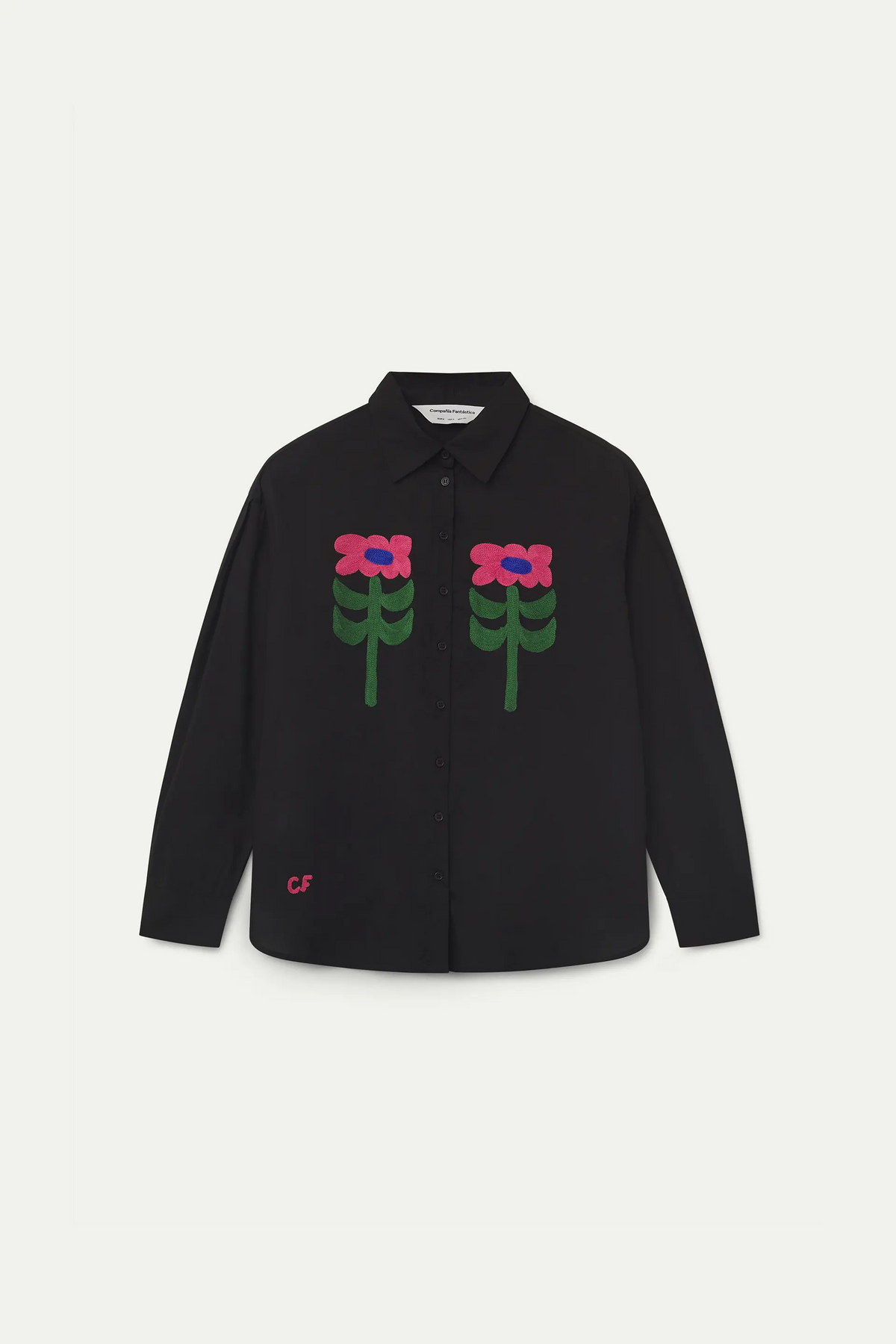 Camisa negra con bordado floral Neo Garden