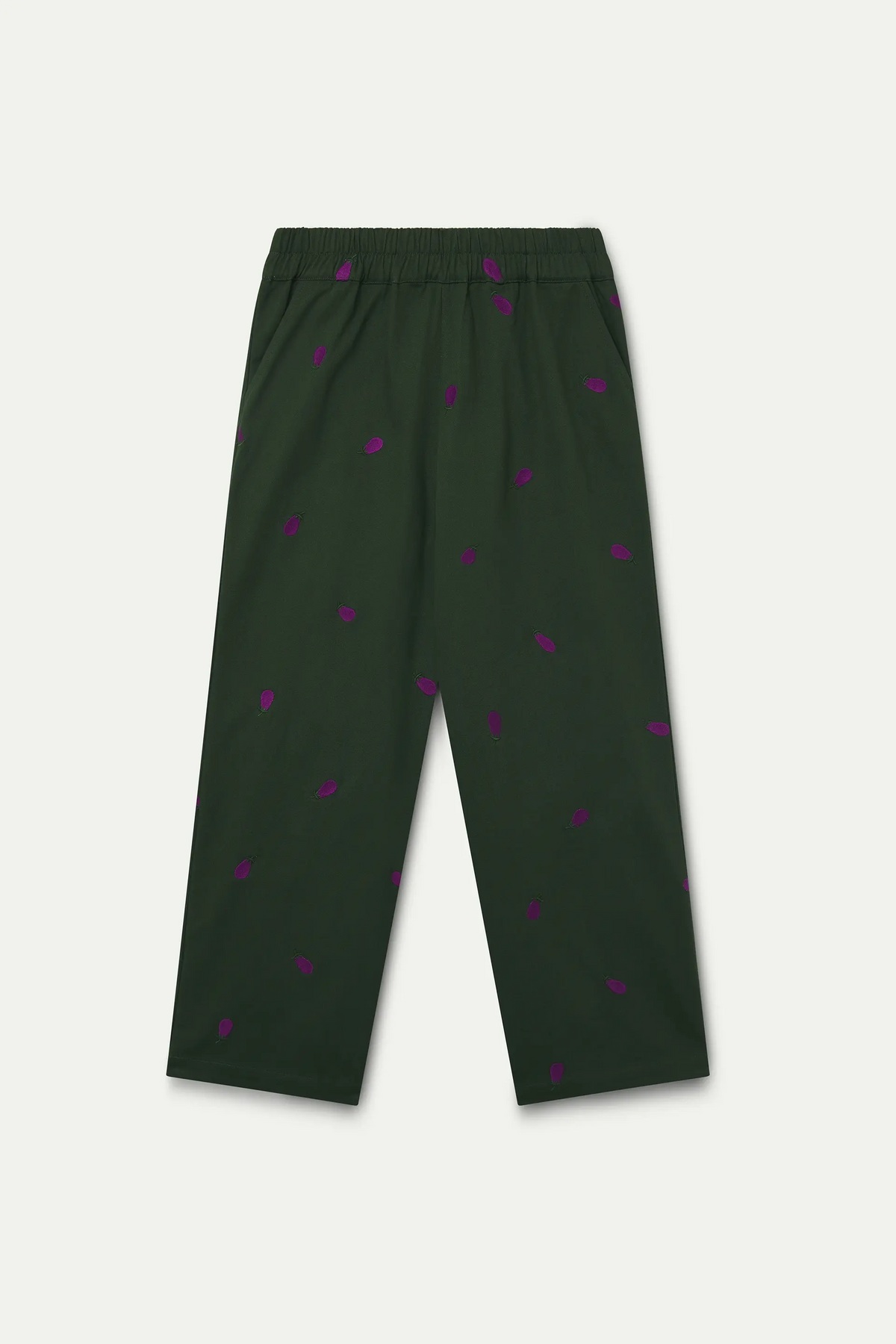 Pantalón 100% algodón con bordado de berenjena
