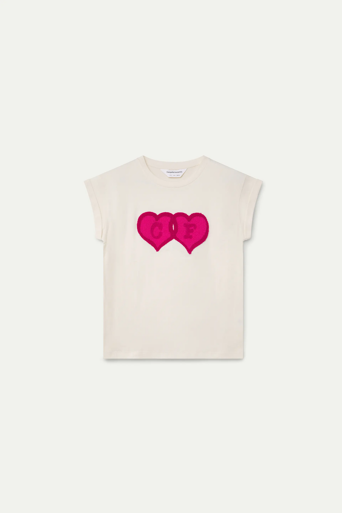 Camiseta 100% algodón blanco con parche "CF" de corazón