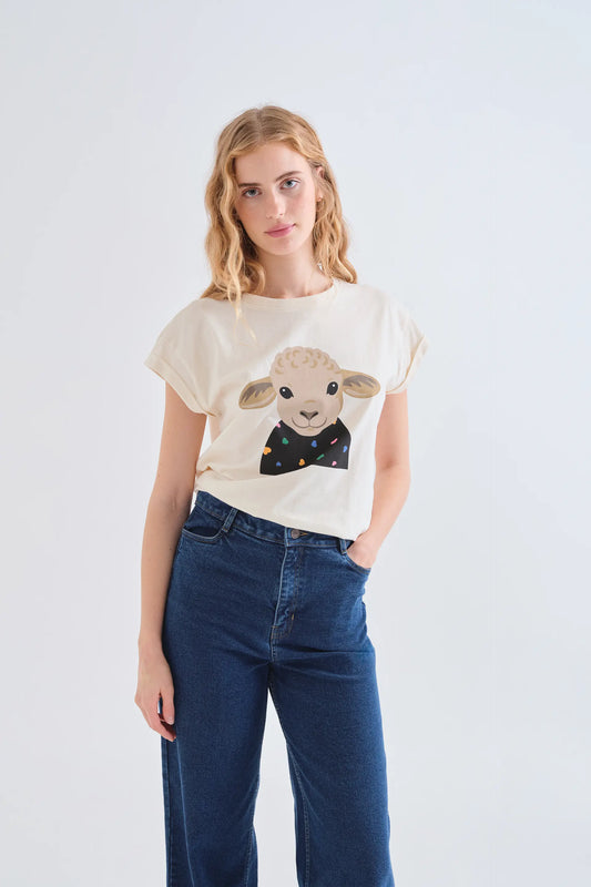 Camiseta 100% algodón con estampado de Oveja