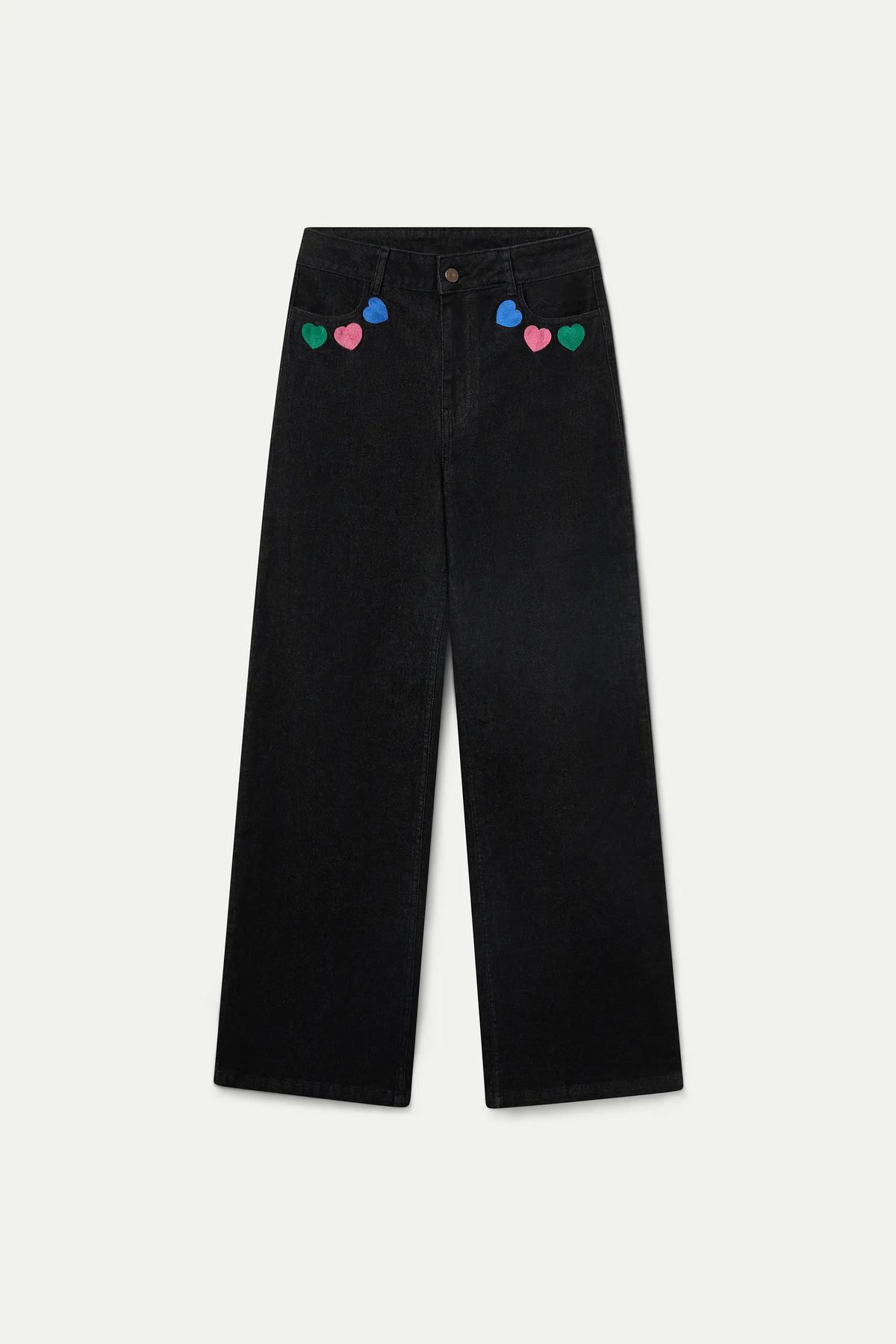 Pantalón vaquero negro con estampado Candy