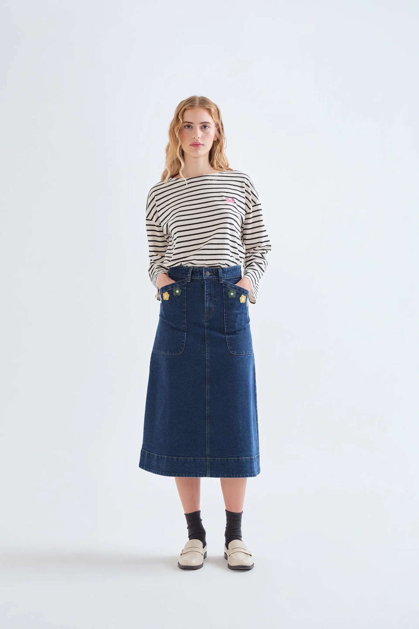 Falda midi mezcla algodón con estampado Euphonia