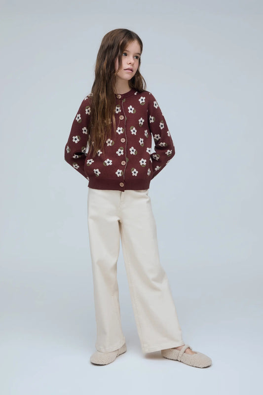 Cardigan in maglia da bambina con stampa Santini